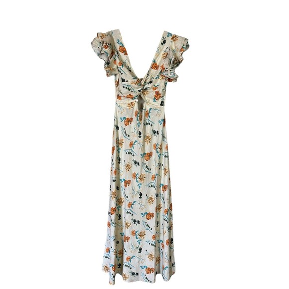 Solid & Striped Linen Summer Floral midi Dress, deep v, Keyhole, Backless, SZ‎ S - Picture 1 of 11